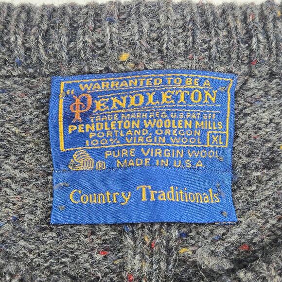 VTG Pendleton Country Traditions Sweater Gray Cable Knit Mens XL Fisherman Wool - Picture 3 of 8